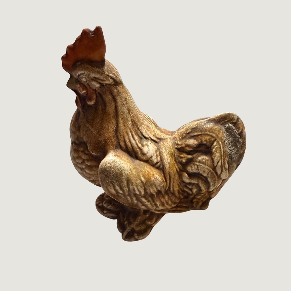 Vintage Chickman 67 Ceramic Rooster Figurine Brown Glazed Farmhouse Decor 6 inch